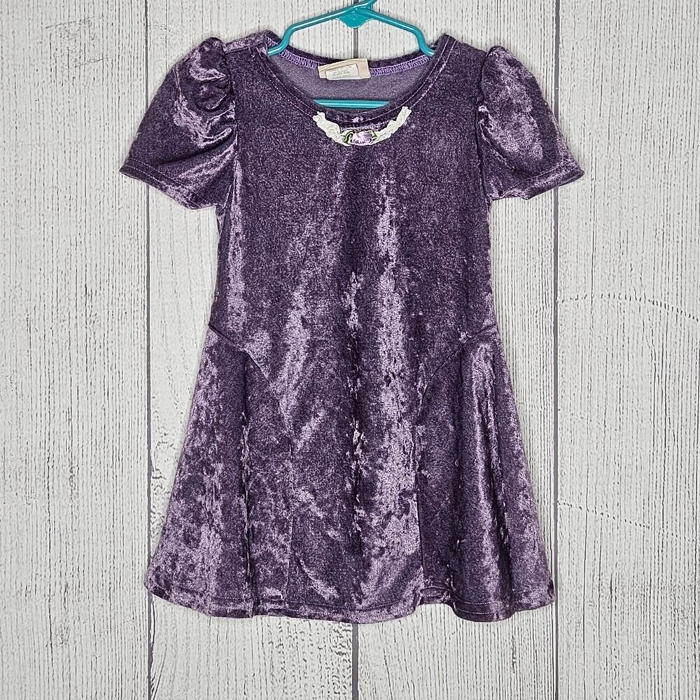 VTG 90s Little Precious Purple Velvet Fit & Flare Dress, size 3T